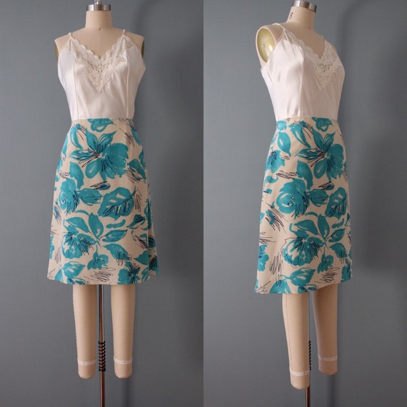 AZURE blue splatter flowers silk skirt - image 2