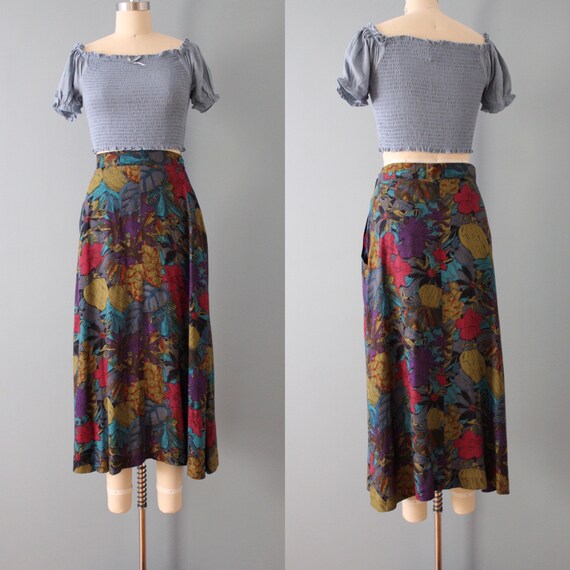 muted botanical maxi skirt | 90s soft flounce ski… - image 6