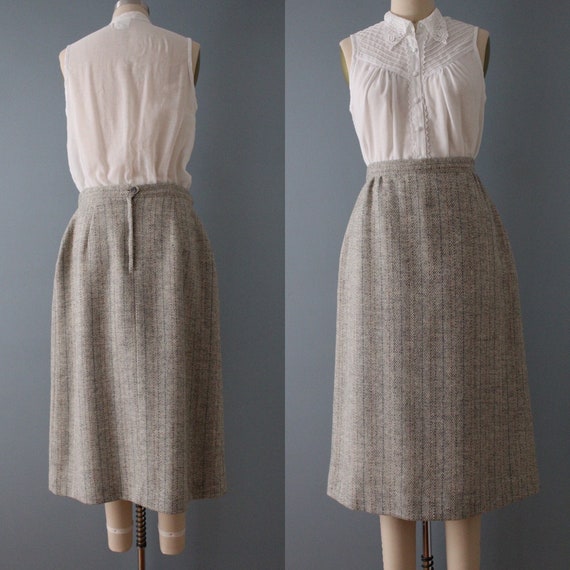 BEIGE herringbone wool skirt | 1970s wool skirt |… - image 8