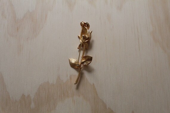 ROSE stem brooch | gold dipped rhinestone rose br… - image 7