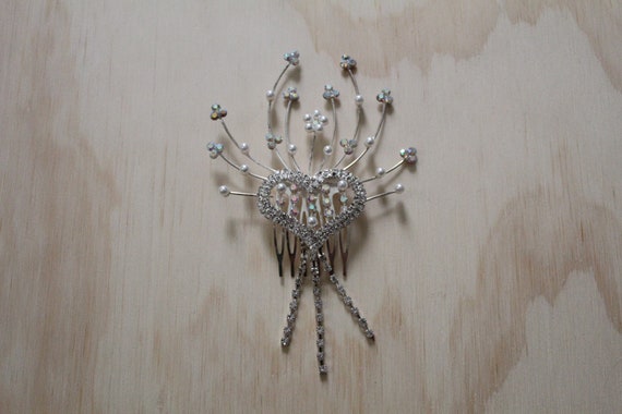 HEART rhinestone hair comb | pastel multicolor rh… - image 1