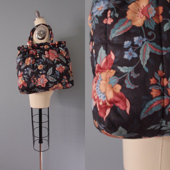 BOTANICAL quilted tote | 1970s soft quilted bag |