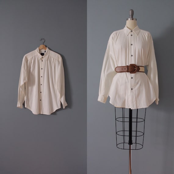 CREAM white cotton shirt | embroidered oversized b