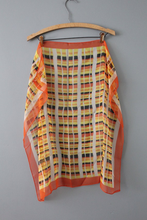 Mod silk crepe scarf | orange geometry silk scarf 