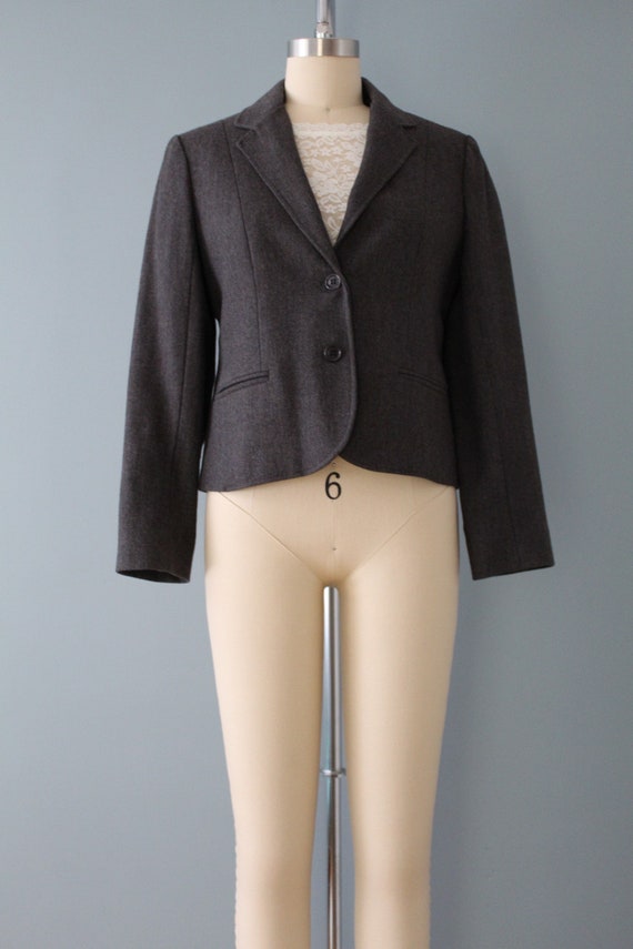 HERRINGBONE wool cropped jacket | 90s Larry Levin… - image 2