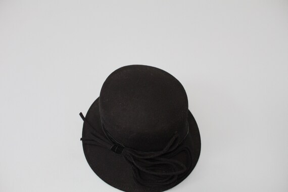 TOP hat style cloche | 1980s black wool cloche ha… - image 3