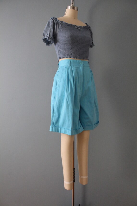 sky blue cuffed shorts | 90s culotte shorts | cot… - image 5