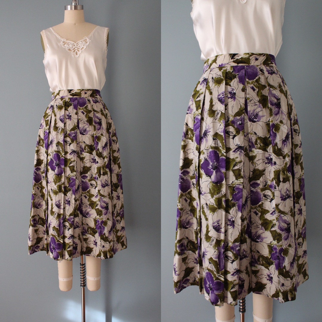 GEIGER Austria Linen Skirt Botanical Linen Midi Skirt Lilac and Beige