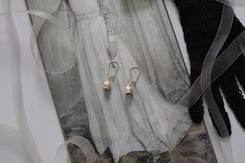 LILY OF THE Valley earrings Victorian Regency Poet earrings botanical woodland whimsical flower earrings image 2