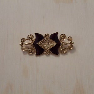 vintage Victorian revival brooch | merlot enamel brooch | gold tone scroll brooch
