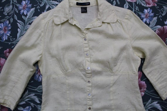 pale lemon corset top | 90s Y2K linen top | prair… - image 3