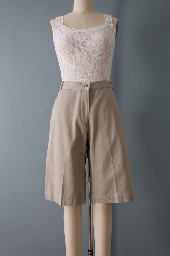 tan beige culotte shorts | straight high waisted … - image 2