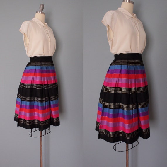 STRIPED silk pleated skirt | 1970s JANE CLODEL sk… - image 7