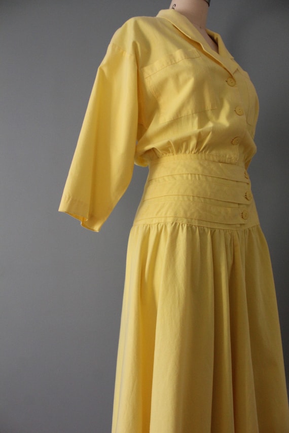 LEMON yellow dress | cummerbund waist shirtdress … - image 6