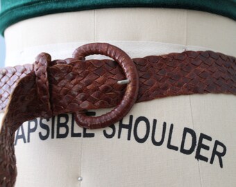 CHESTNUT woven leather belt | soft leather belt | vintage leather belt