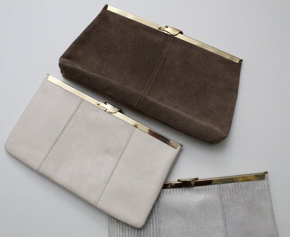1980s Etra clutches | mocha suede and gray leathe… - image 5