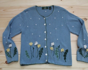 DANDELIONS cardigan | periwinkle blue embroidered 3D cardigan | Orvis spring cardigan