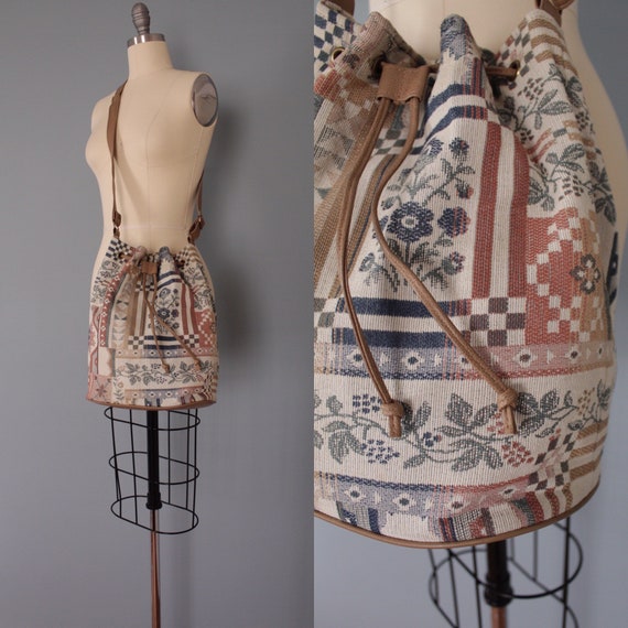 TAPESTRY drawstring bag | botanical tapestry bag |