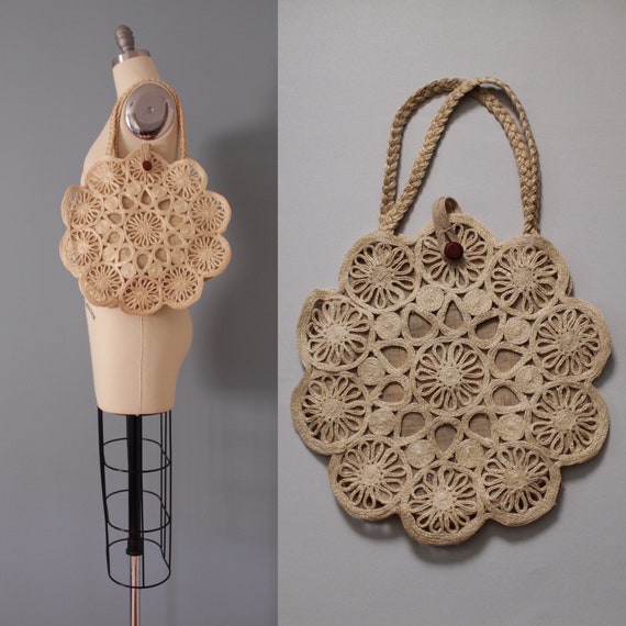 SUN straw tote | 1970s straw market bag | woven ma