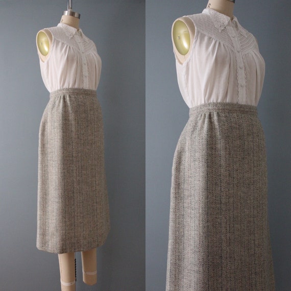 BEIGE herringbone wool skirt | 1970s wool skirt |… - image 3