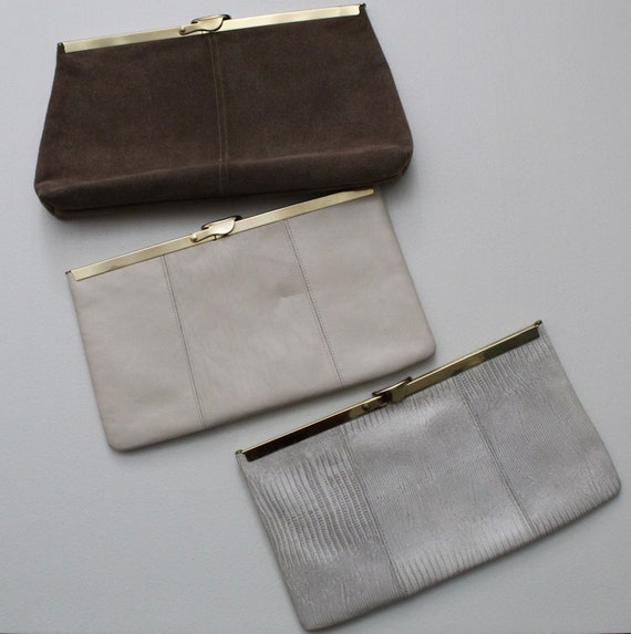 1980s Etra clutches | mocha suede and gray leathe… - image 2