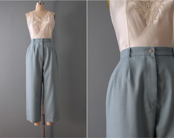 ocean blue trousers | 1990s pleated tapered trousers | vintage wool trousers