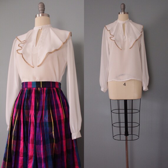 GOLDEN ruffles poet blouse | 1970s semi sheer blou