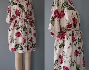 silk roses belted lounge robe