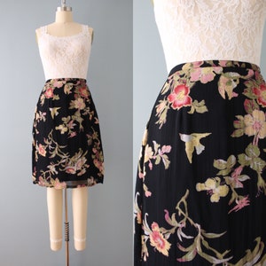 90s birds print mini skirt | whimsical botanical skirt | birds and flowers skirt
