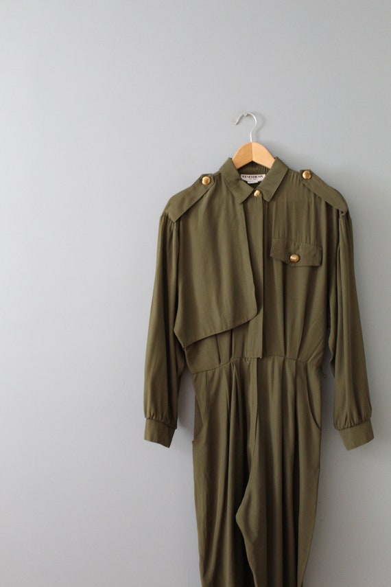 MOSS green jumpsuit | 1980s long sleeve jumpsuit … - image 4