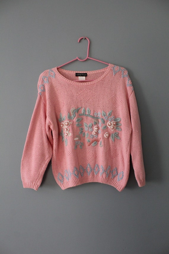 PINK cottagecore sweater | embroidered floral soft