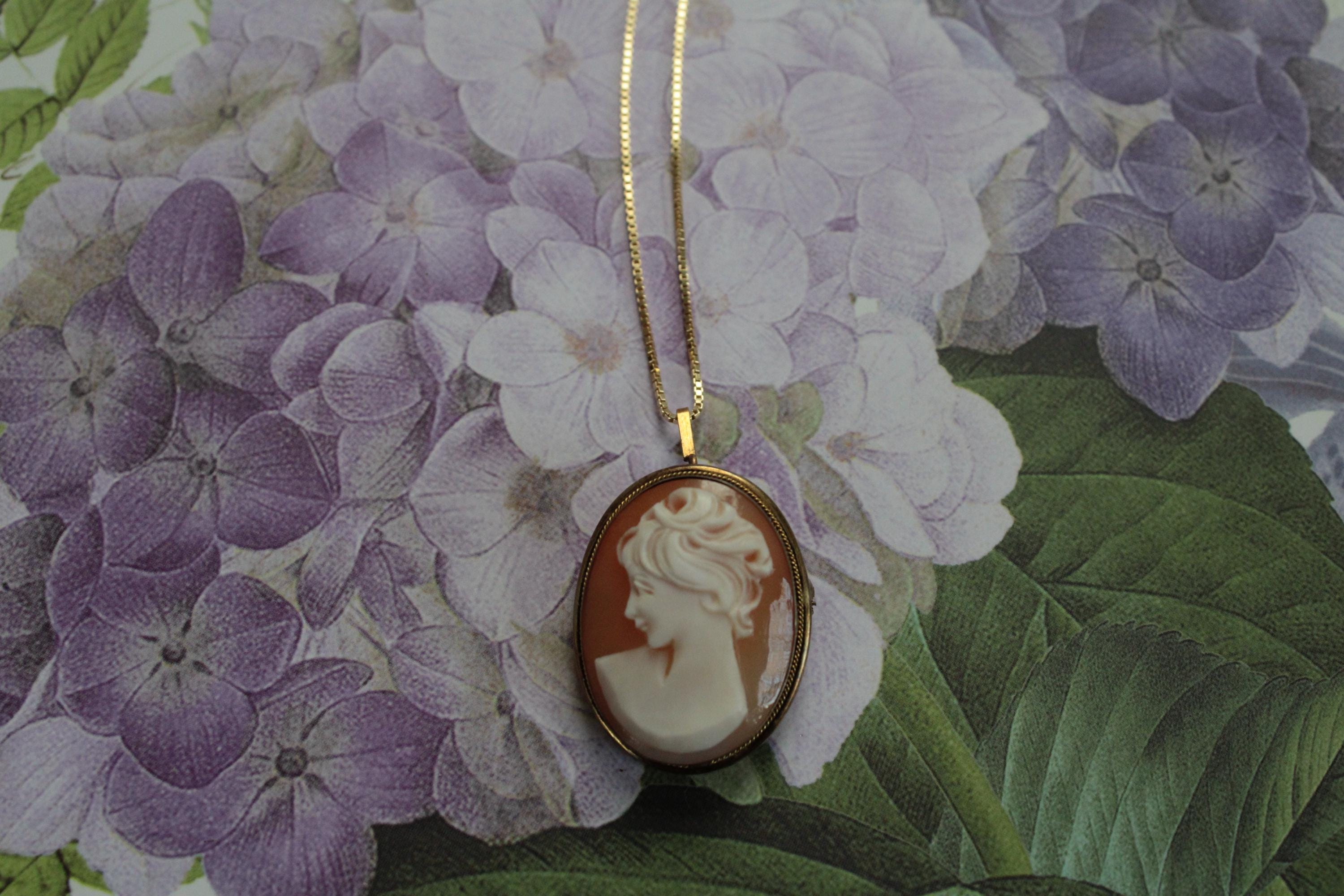 Victorian Lady Cameo Pendant | Antique Carved Lady Cameo Necklace