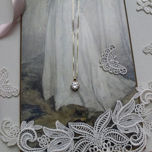CRYSTAL charm necklace | Art Deco white sparkle rhinestone necklace | 925 gold tone box chain necklace