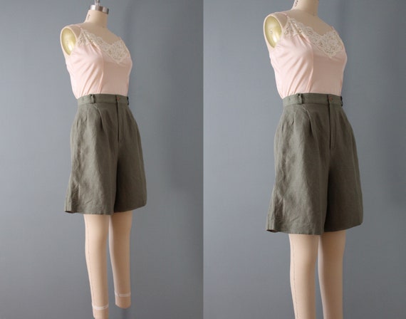 OLIVE green linen shorts | high waisted linen sho… - image 5