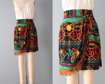 EQUESTRIAN wrap mini skirt | 90s fringed skirt | rodeo horse riders mini skirt