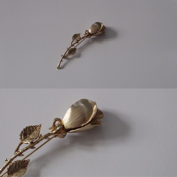 ROSE brooch | gold tone rose stem brooch | detaile
