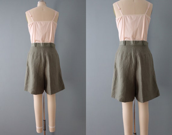 OLIVE green linen shorts | high waisted linen sho… - image 8