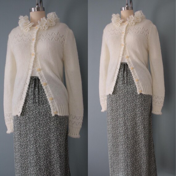 vanilla ruffled collar eyelet cardigan