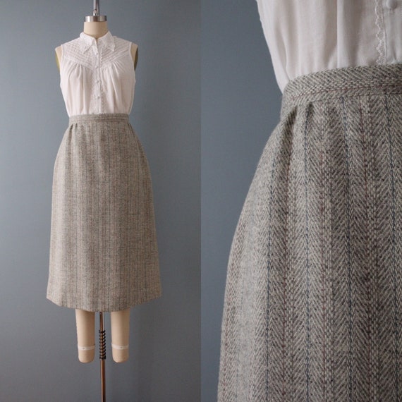 BEIGE herringbone wool skirt | 1970s wool skirt |… - image 1