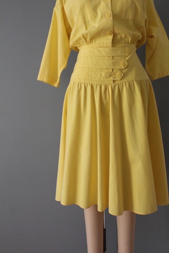 LEMON yellow dress | cummerbund waist shirtdress … - image 3