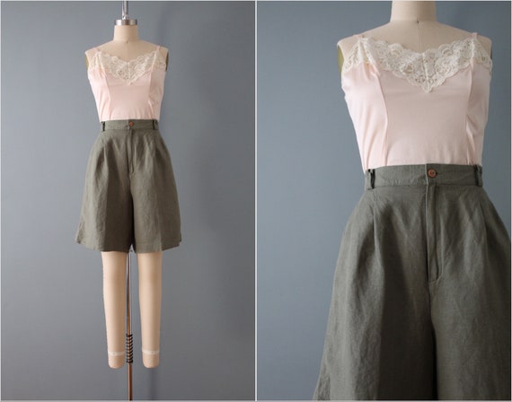 OLIVE green linen shorts | high waisted linen sho… - image 1