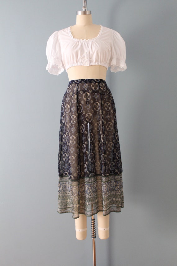 SHEER bohemian gypsy skirt | 90s paisley print sk… - image 3