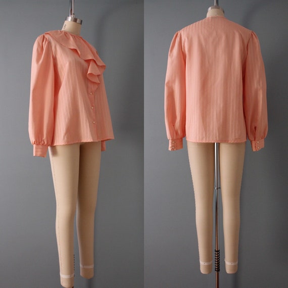 PEACH poet blouse | ruffled collar blouse | 70s 8… - image 8