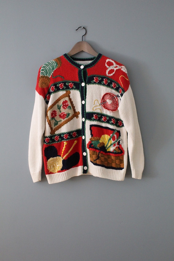 KNITTING lovers intarsia cardigan | 90s rare gran… - image 2