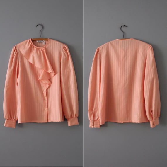 PEACH poet blouse | ruffled collar blouse | 70s 8… - image 9