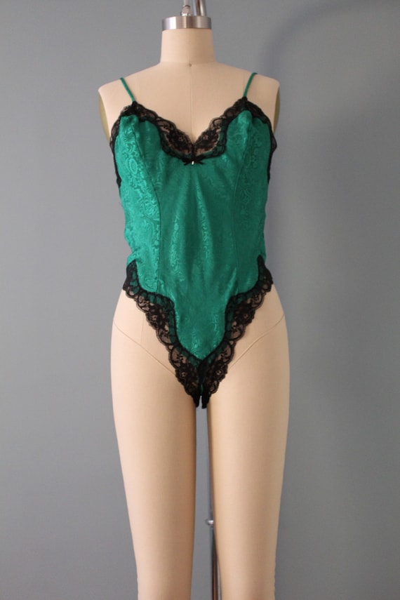 KELLY green lace teddy | 80s embossed sexy onesie… - image 6