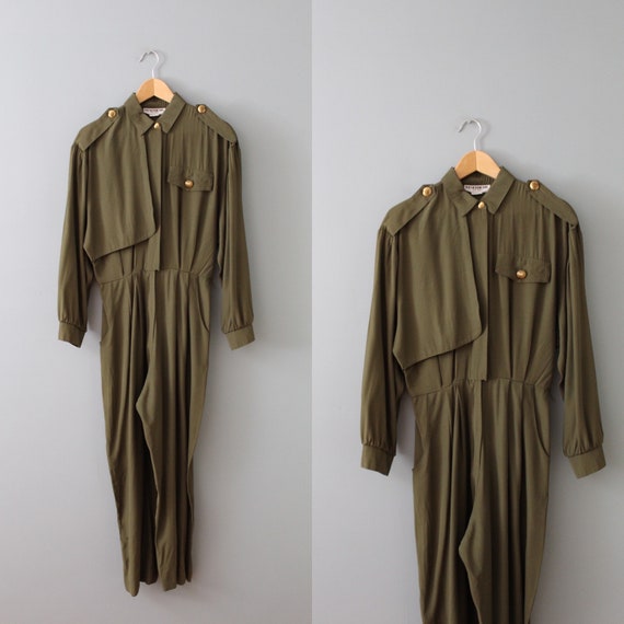 MOSS green jumpsuit | 1980s long sleeve jumpsuit … - image 1