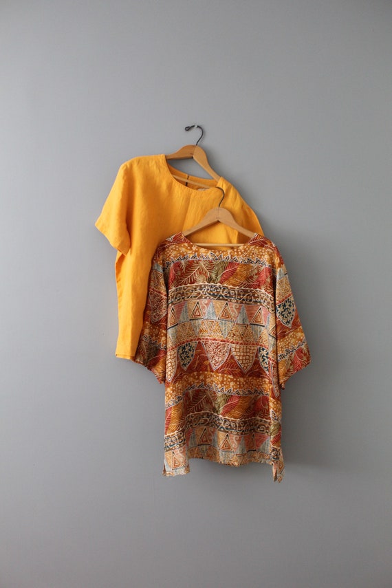 SILK oversized blouses | mustard linen top and ci… - image 1