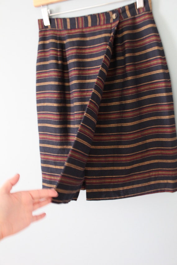 STRIPED linen mini skirt | 90s linen dark brown s… - image 7