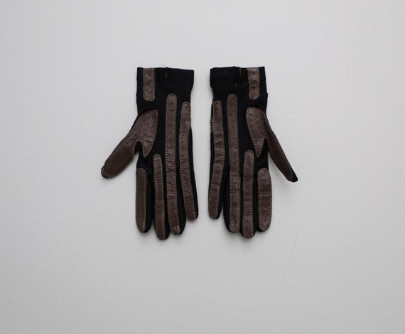 MOCHA leather driving gloves | 1970s elastic glov… - image 5
